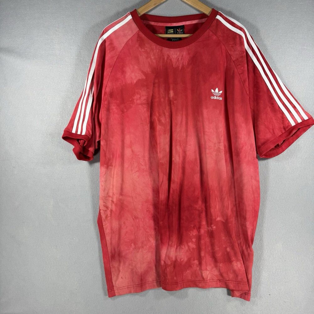 Adidas Pharrell HU Holi Tee Men's Red/White Tie-Dye 3-Stripes Crew T-Shirt XXL